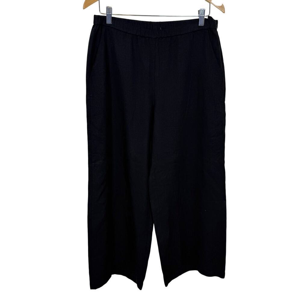 Eileen Fisher Wide Leg Pants Black Small Side Zip Minimalist Lagenlook Ankle